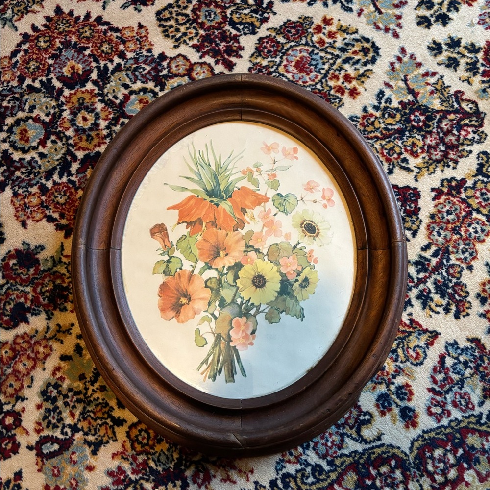 Vintage Floral Oval Wall Art